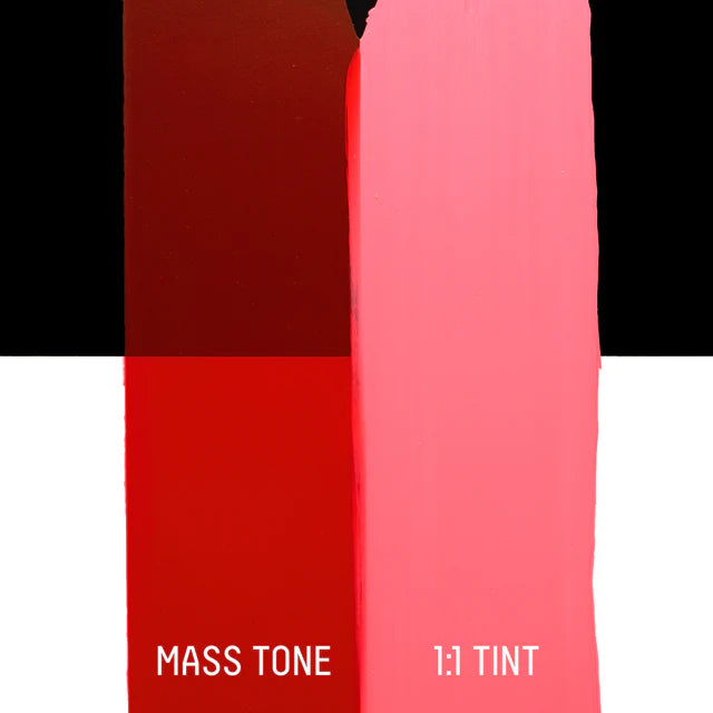 Liquitex Heavy Body Acrylic Quinacridone Red Paint swatches on a white and black background