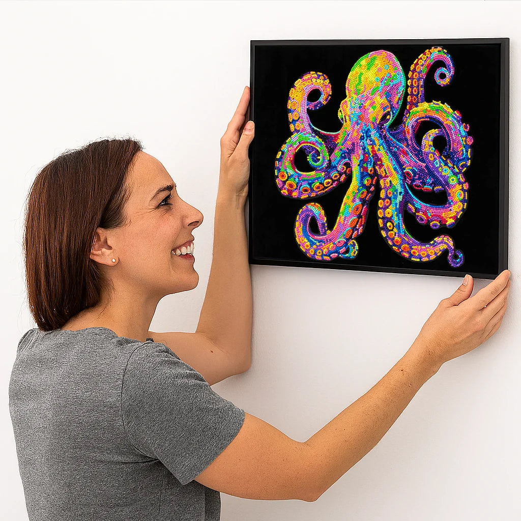 Diamond Dotz Flock Canvas 35x46cm Kit - Neon Octopus