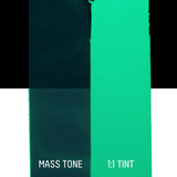 Liquitex Heavy Body Acrylic Paint in Transparent Viridian Hue swatch in two tones