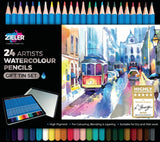 Zieler Artist Watercolour Pencils - Gift Tin Set (24 Pencils)