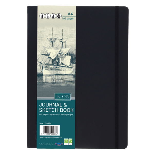 Icon A4 192pg Journal & Sketch Book - Black