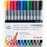 Royal & Langnickel Artist Markers Dual Tip - Brush Tip/Fineliner (12 Pack)