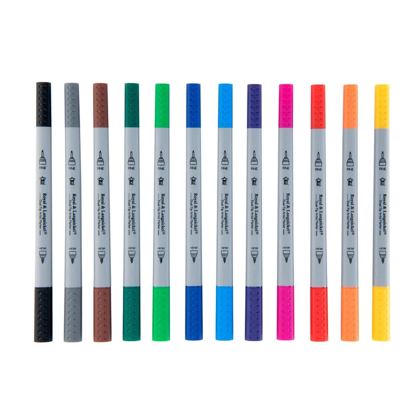 Royal & Langnickel Artist Markers Dual Tip - Brush Tip/Fineliner (12 Pack)