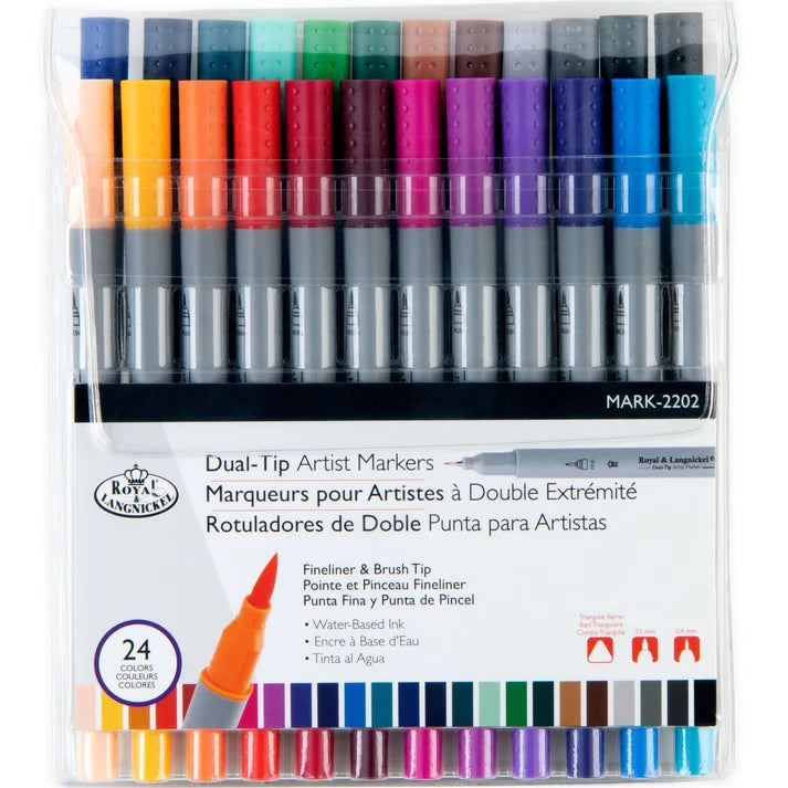 Artist Markers Dual Tip Brush Tip Fineliners (24 Pack)