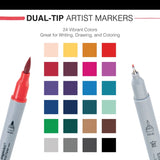 Artist Markers Dual Tip Brush Tip Fineliners (24 Pack)