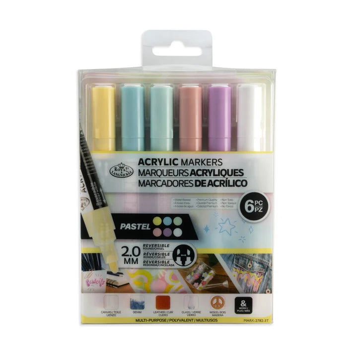 Acrylic 2mm Reversible Tip Markers - Pastel (6 Pack)