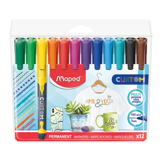 Maped Custom Permanent Marker Fine Pack of 12 Assorted Colours