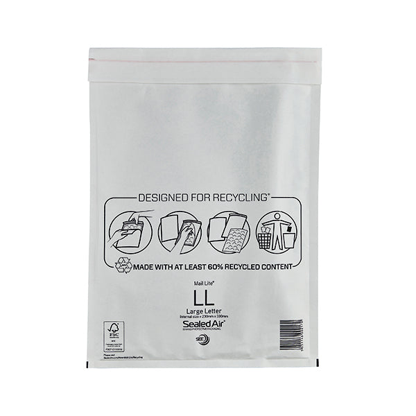 Mail Lite Bubble Lined Postal Bag Size LL 230x330mm White (Pack of 50) MAIL LITE LL