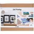 Box for gel printing kit with images of prints and tools on a white background