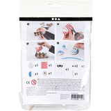 Packaging of a craft kit with step-by-step instructions and product components listed.