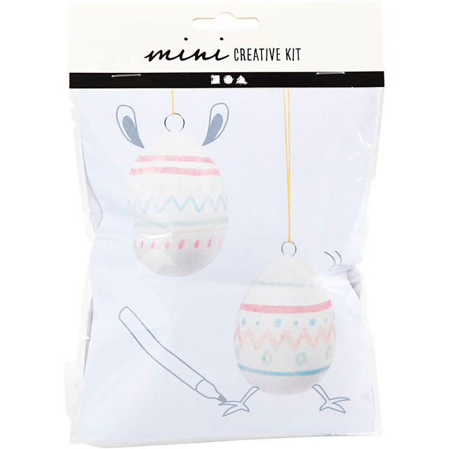 Packaged mini creative kit with two decorative eggs on a white background