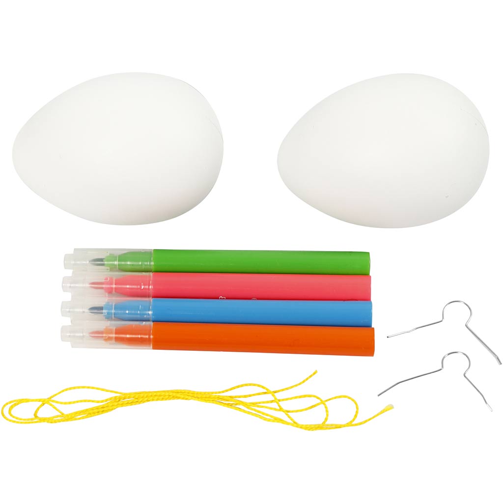 Set of colorful sticks with strings and paper clips on a white background