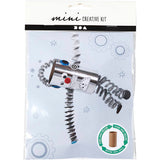 Mini creative kit packaging with a toy robot and accessories on a white background