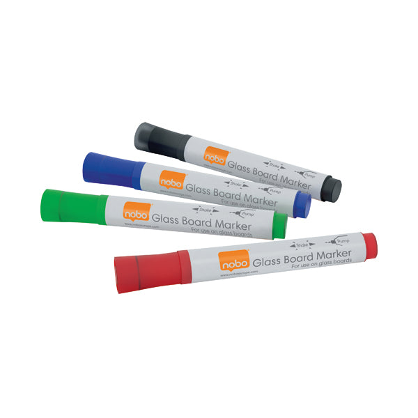 Nobo Glass Whiteboard Marker Assorted (Pack of 4) 1905323
