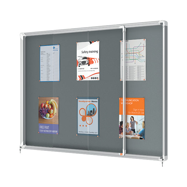 Nobo Premium Plus Lockable Noticeboard 18xA4 Sheets Grey Felt 1915338