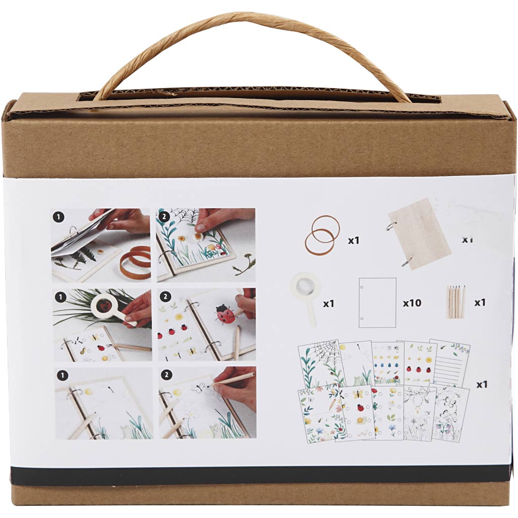 Craft kit packaging with illustrations of items included