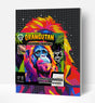 Diamond painting kit packaging with colorful orangutan design on a white background