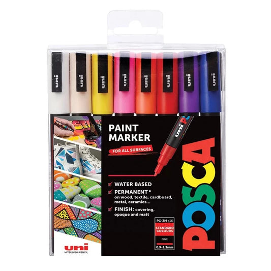 Uni POSCA PC-3M Fine Tip Paint Marker Set of 16 Standard Colours