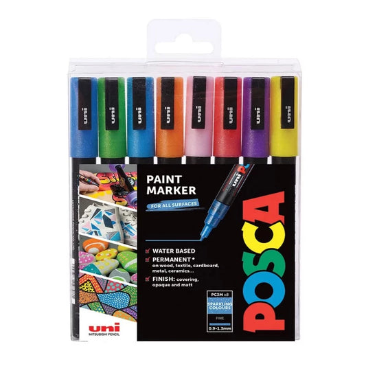 Posca PC-3M Fine Tip Paint Markers Wallet Of 8 Sparkling Colours