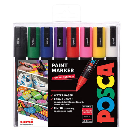 Posca PC-5M Wallet Of 8 All Surface Markers Standard Colours