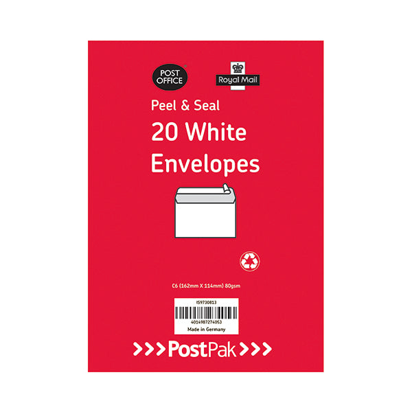 Postpak C6 Peel and Seal Manilla 80gsm 20 Envelopes (Pack of 26) 9730813