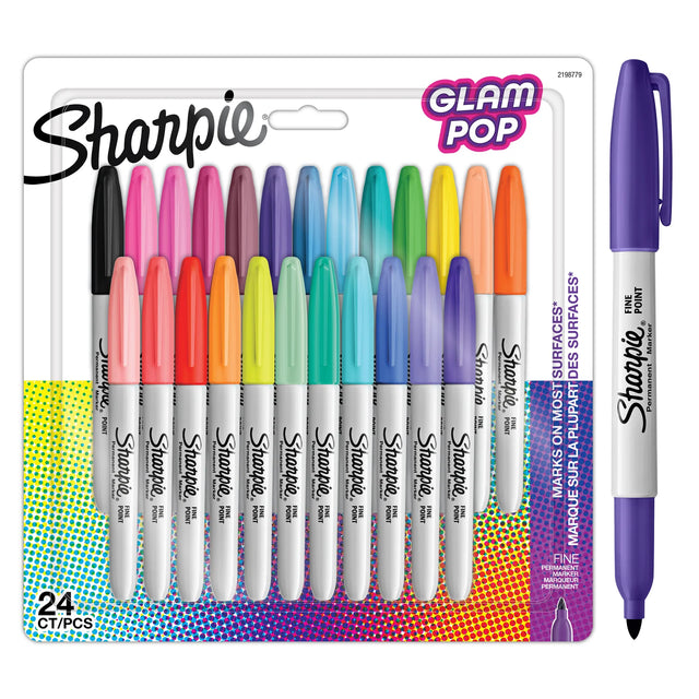 Sharpie Permanent Marker Fine Glam Pop (24 Pack)