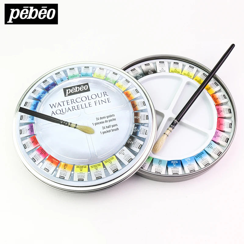 Pebeo Watercolour 24 Half Pan Circle Tin Set