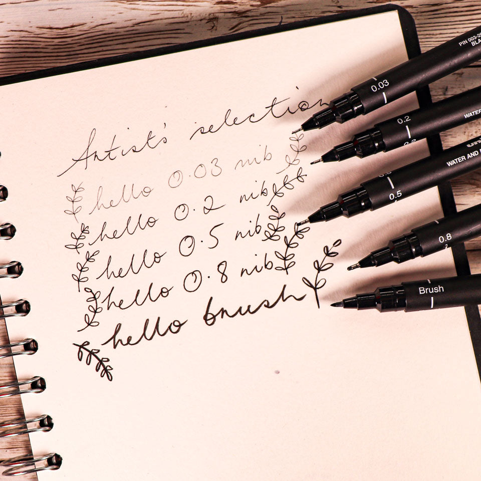 Uni Pin Fine Line Artist Pens - Black (5 Pack)