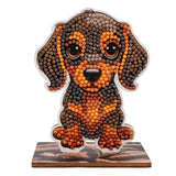 Dog-shaped decorative item made of small beads on a white background