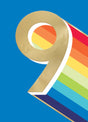 Happy Birthday Card & Envelope Boy Age 9 - Rainbow 9 On Blue
