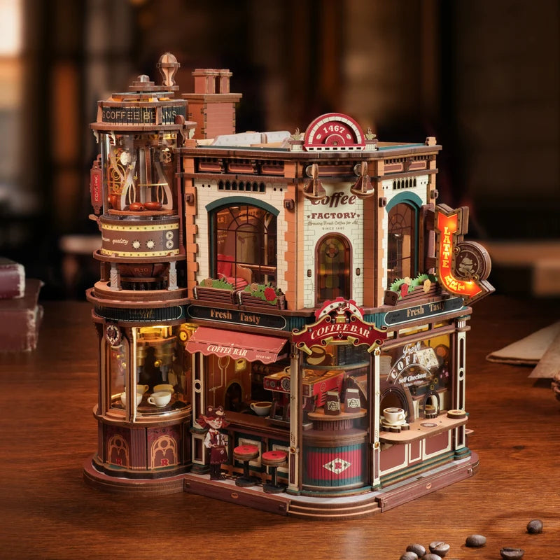 ROKR Music Box Wooden 3D Puzzle - Dream Coffee Factory