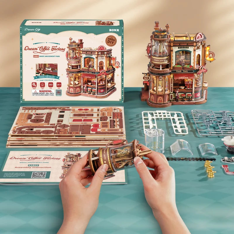ROKR Music Box Wooden 3D Puzzle - Dream Coffee Factory