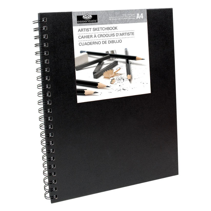 A4 Sketchbook With Spiral Side - Black (80 Sheets)