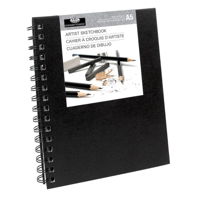 A5 Sketchbook With Spiral Side - Black (80 Sheets)