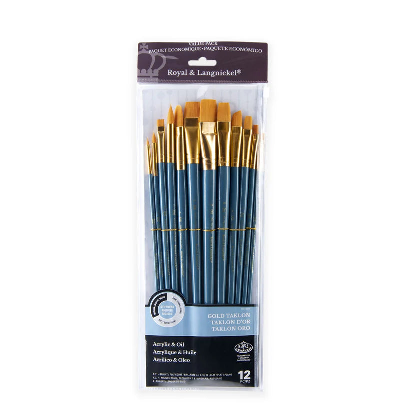 Gold Taklon Long Handle Brush Set (12 Pieces)