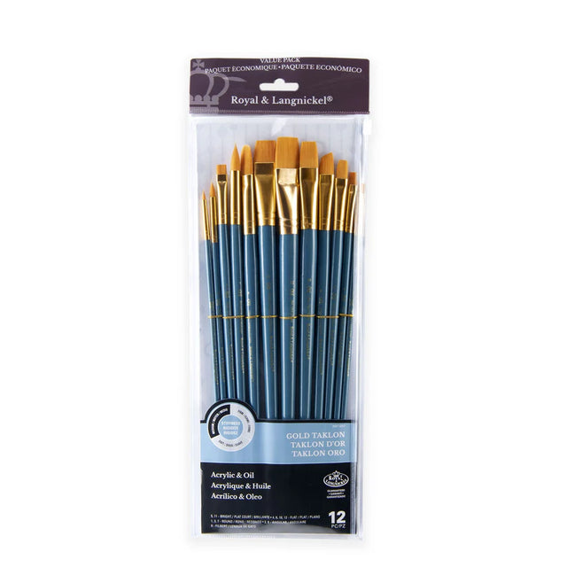 Gold Taklon Long Handle Brush Set (12 Pieces)
