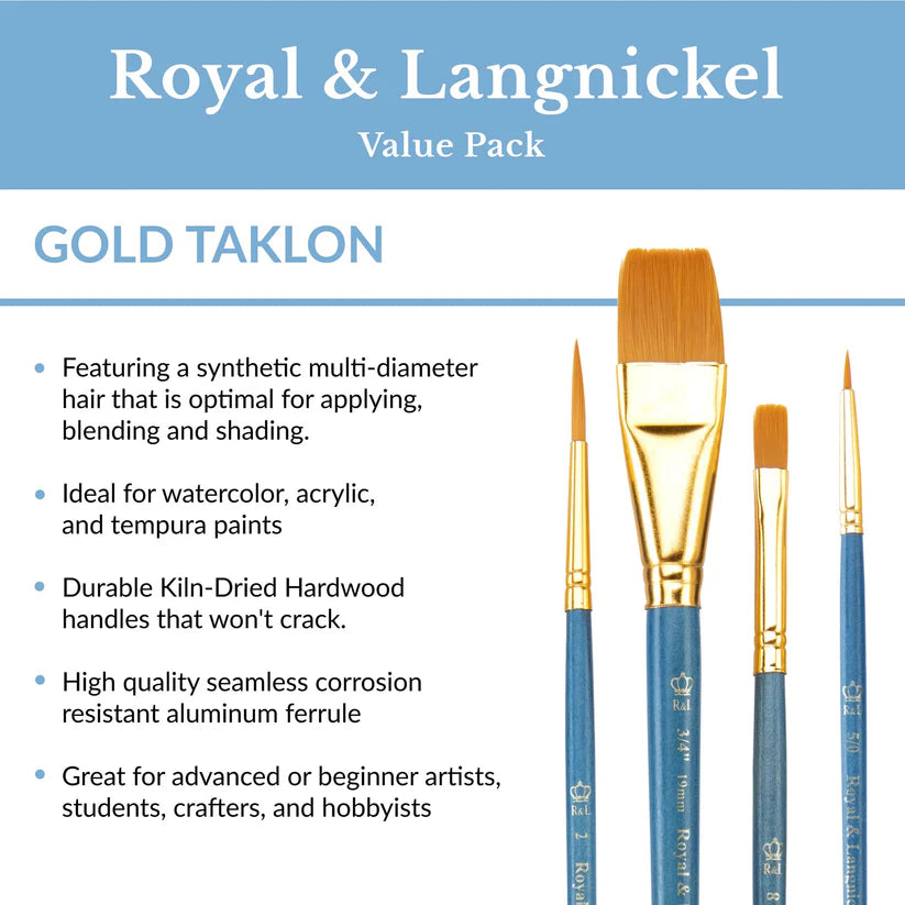Gold Taklon Long Handle Brush Set (12 Pieces)
