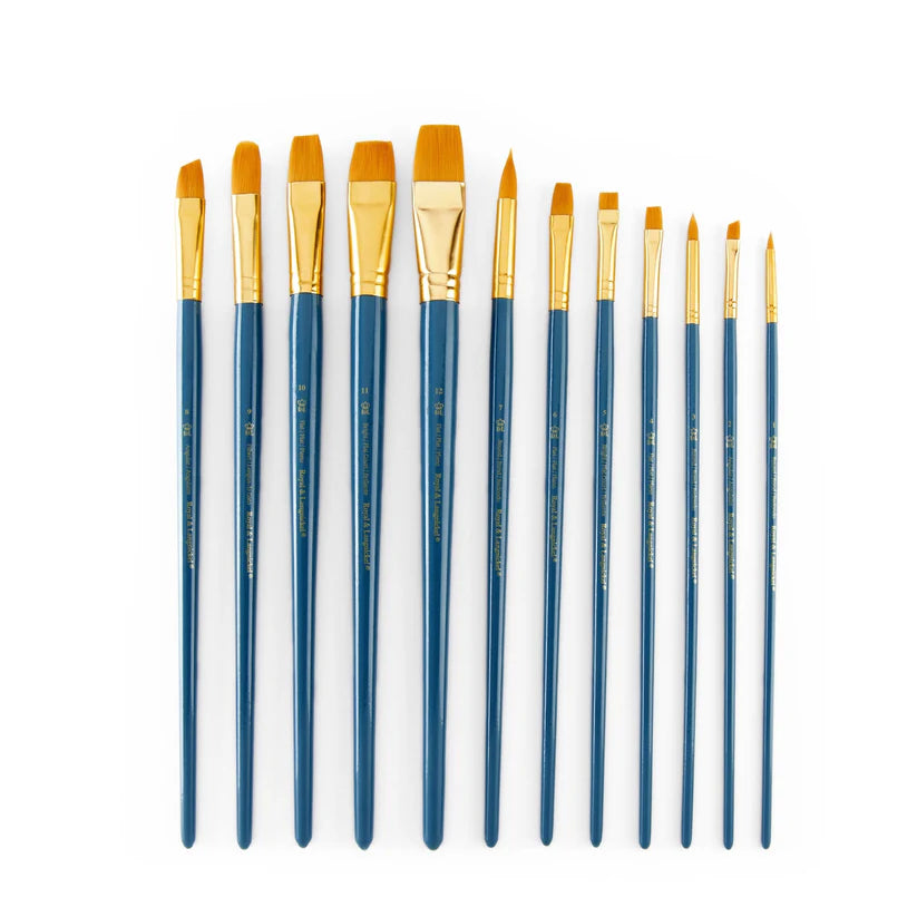 Gold Taklon Long Handle Brush Set (12 Pieces)