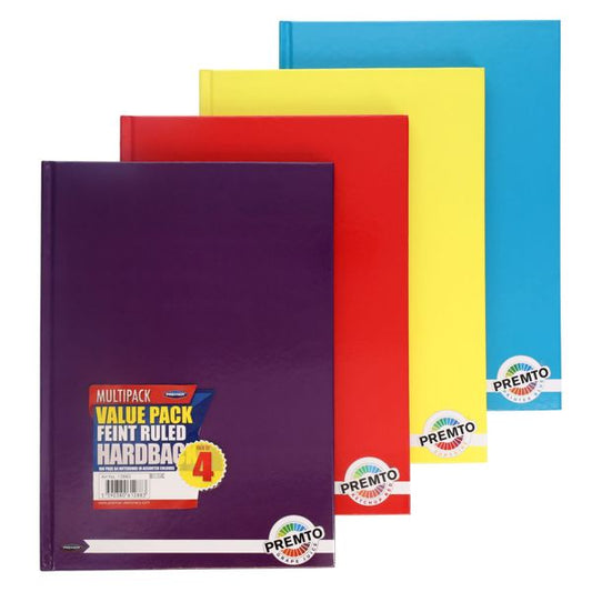 A4 160pg Hardcover Notebooks Asstorted Colours - Pack of 4
