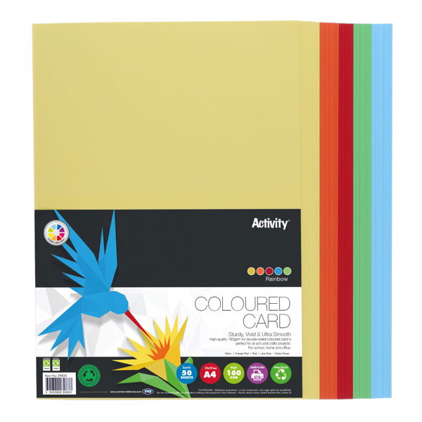 Premier Activity A4 160gsm Card - Rainbow (50 Sheets)