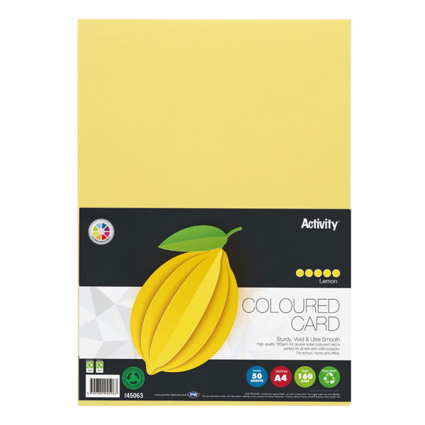 Premier Activity A4 160gsm Card - Lemon (50 Sheets)