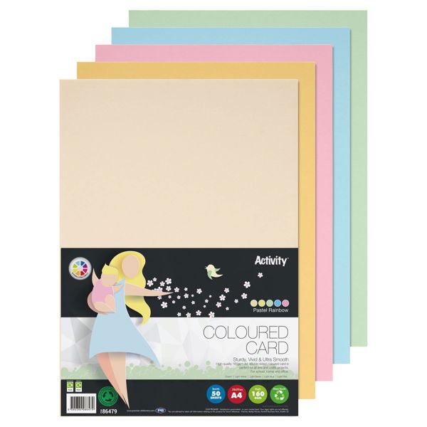 Premier Activity A4 160gsm Card - Rainbow Pastels (50 Sheets)