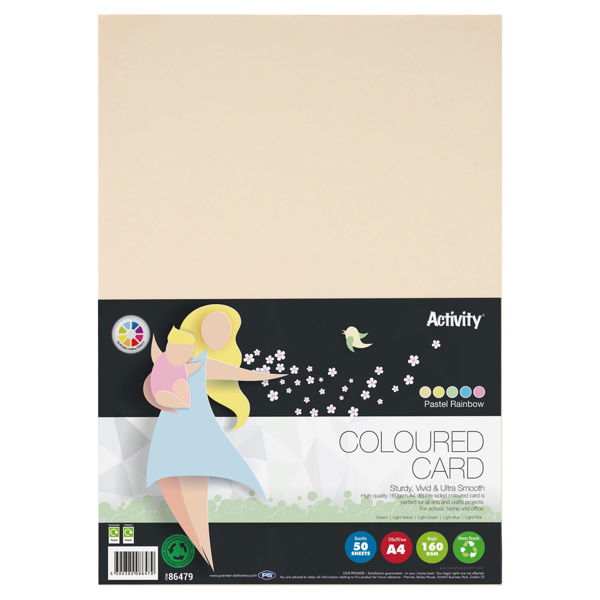 Premier Activity A4 160gsm Card - Rainbow Pastels (50 Sheets)