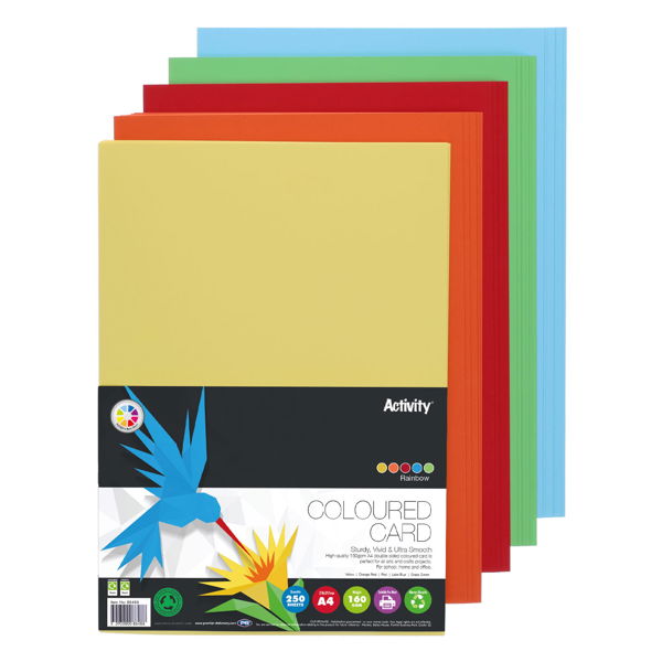 A4 160gsm Card - Rainbow (250 Sheets)