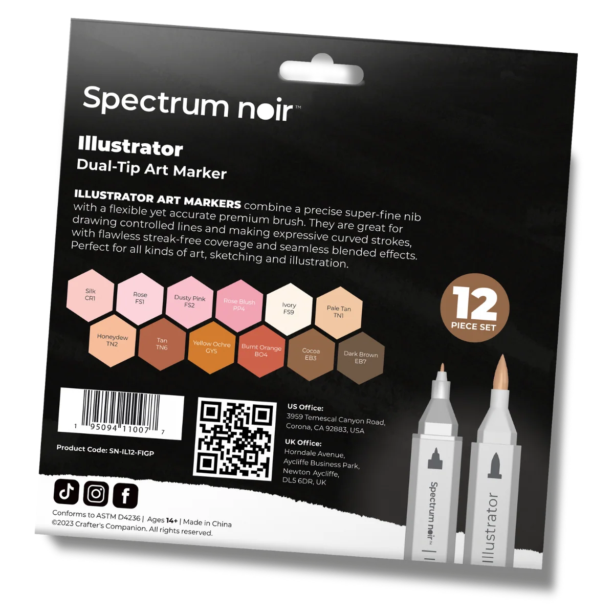 Spectrum Noir Illustrator Dual Tip Markers - Portrait (12 Pack)