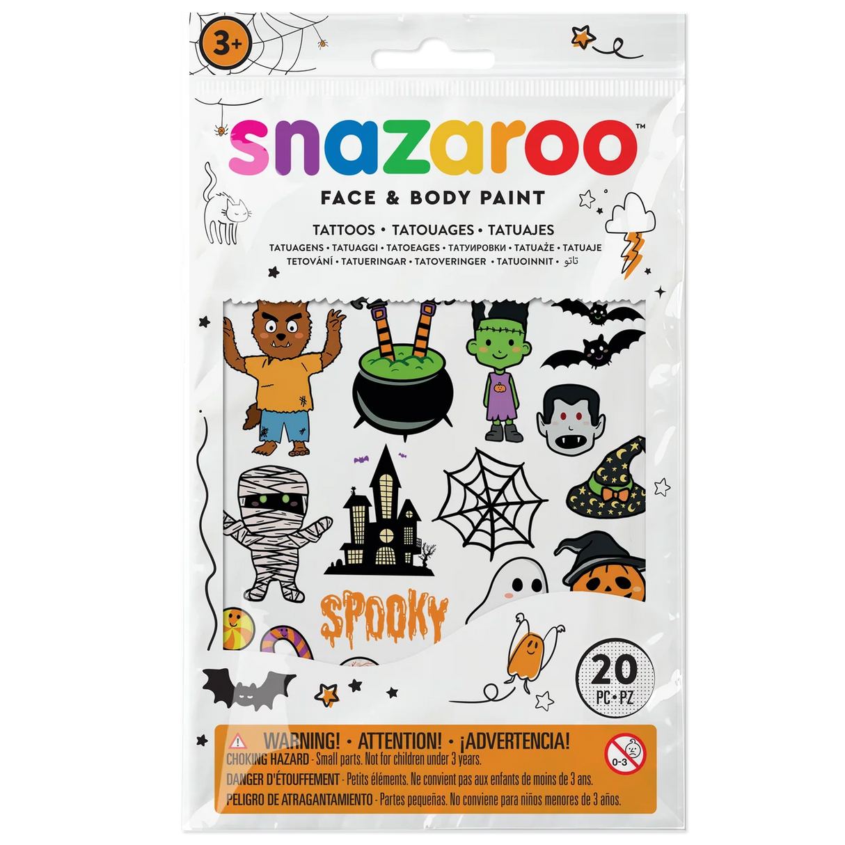 Snazaroo Cute Halloween Temporary Tattoos (20 Pieces)