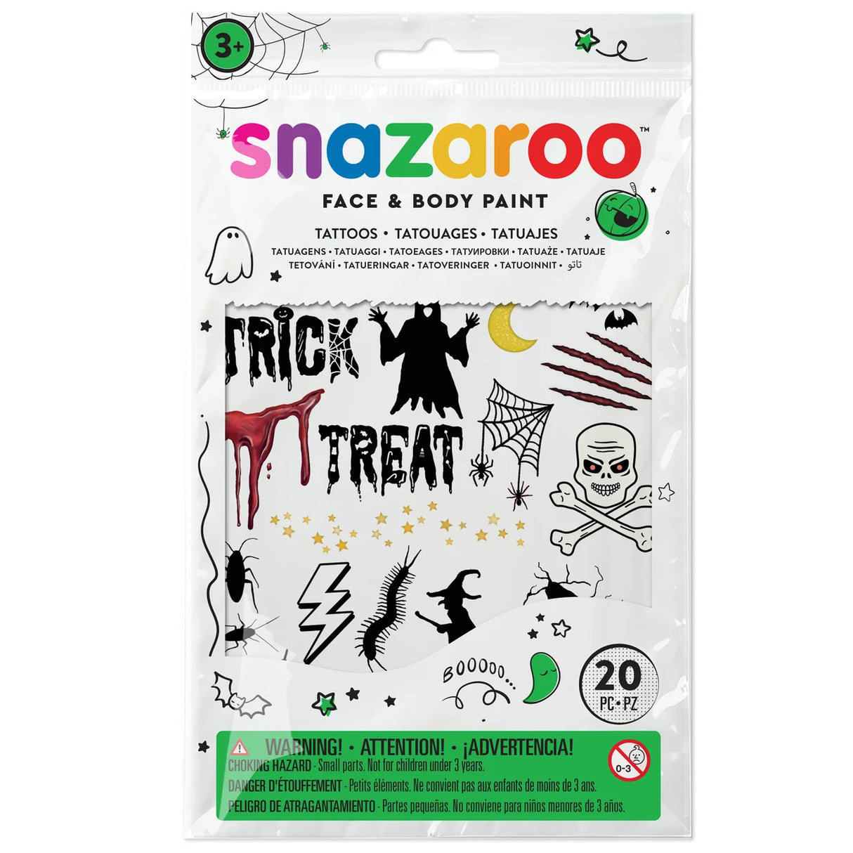 Snazaroo Spooky Halloween Temporary Tattoos (20 Pieces)