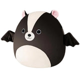 Plush toy shaped like a skunk on a white background