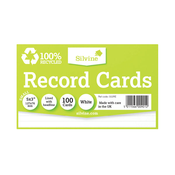 Silvine Climate Friendly Lined Record Cards 5 x 3in 553RE