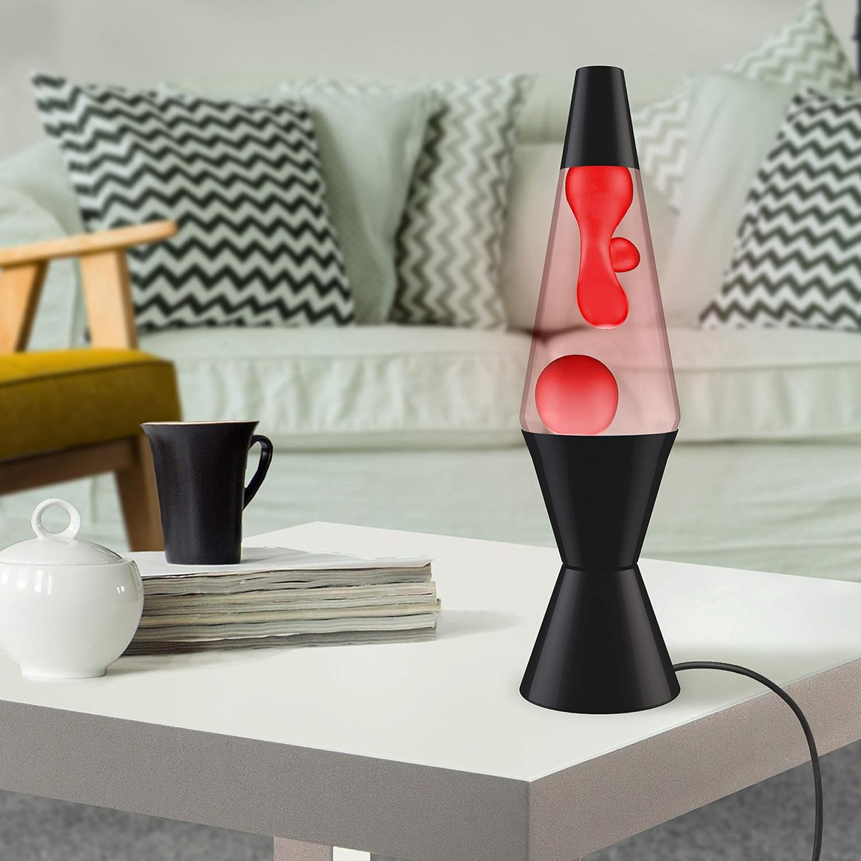 Lava Lamp Red & Clear with Black Base 14.5 Inch